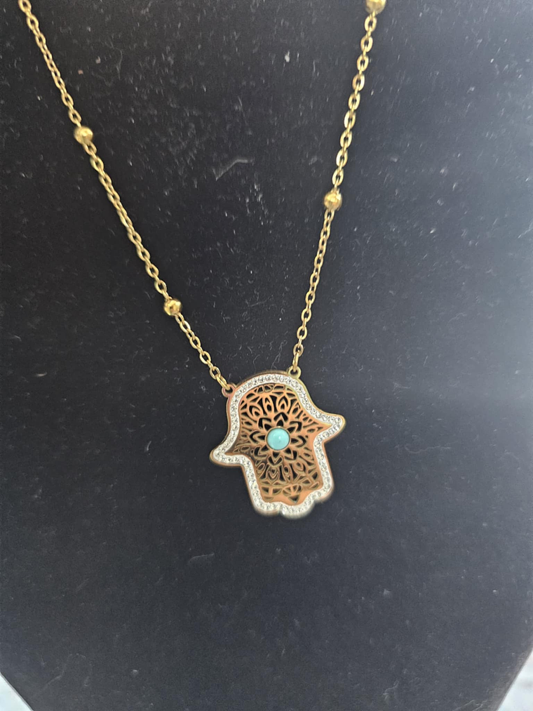 : Conjunto Dourado Hamsá – Colar e Brincos de Proteção 2