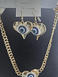 Conjunto Coração Olho Grego – Colar e Brincos Dourados - Thumbnail 2