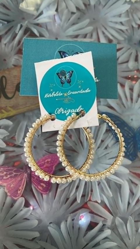 Argolas Douradas com Pérolas – Borboleta Encantada