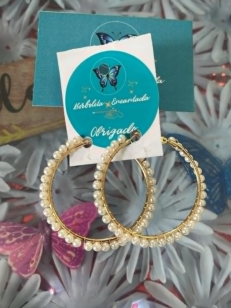 Argolas Douradas com Pérolas – Borboleta Encantada 1