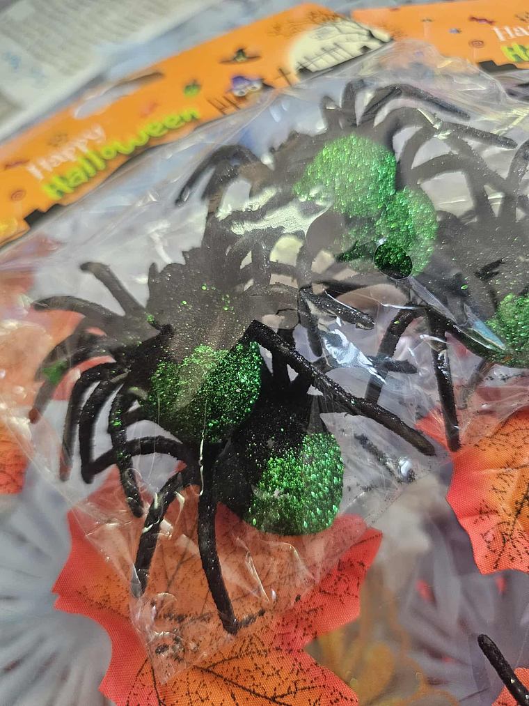 Aranhas Decorativas Halloween com Glitter – Verde, Laranja ou Roxo 2