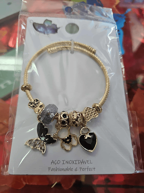 💛 Pulseira Charms Glam Black & Gold