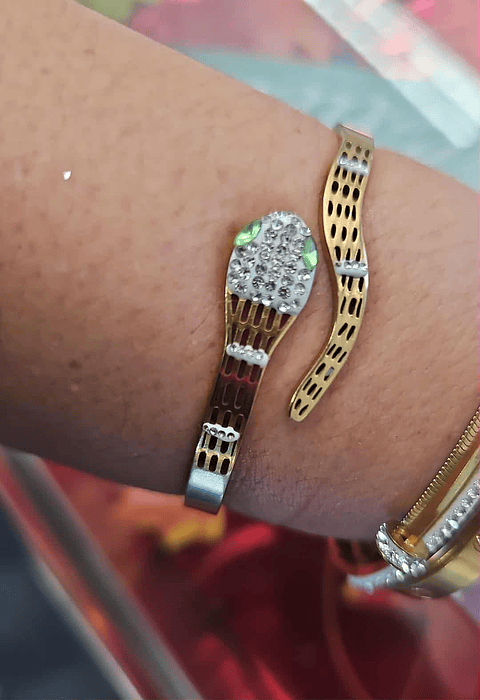 🐍 Pulseira Bracelete Serpente Dourada com Cristais
