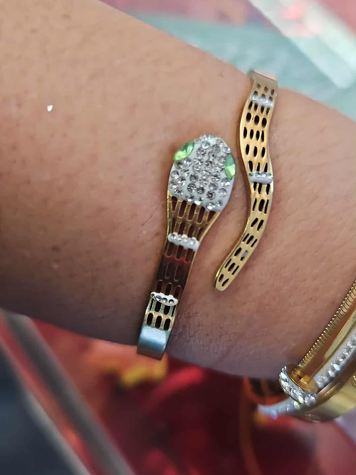 🐍 Pulseira Bracelete Serpente Dourada com Cristais 1