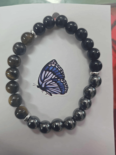 Pulseira Olho de Tigre, Ônix e Hematita – Proteção & Coragem