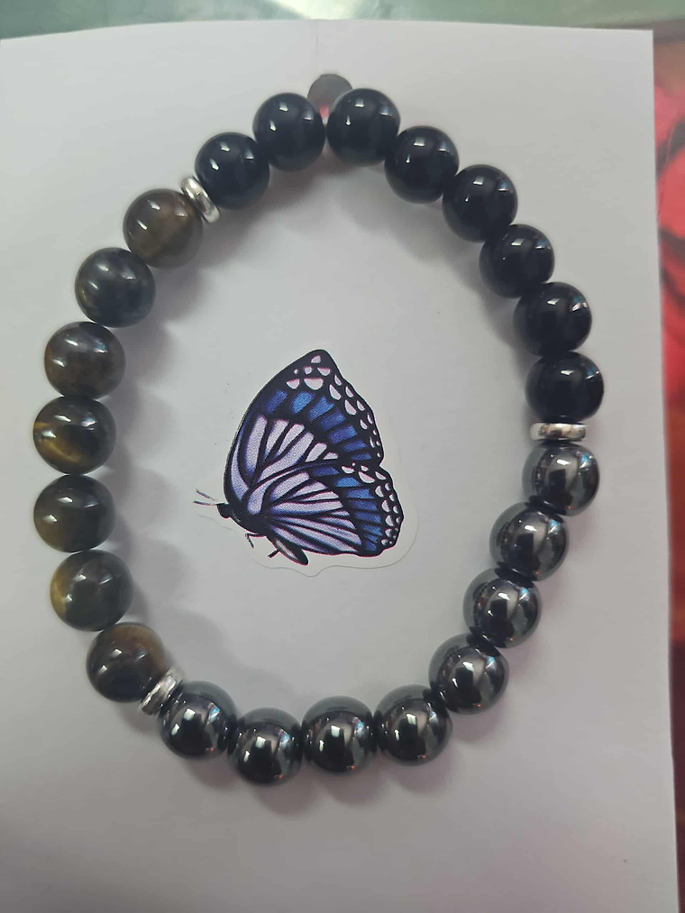Pulseira Olho de Tigre, Ônix e Hematita – Proteção & Coragem 1