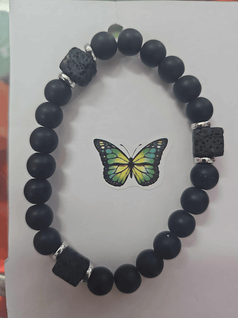 Pulseira Onix Fosco & Pedra Vulcânica – Força e Proteção