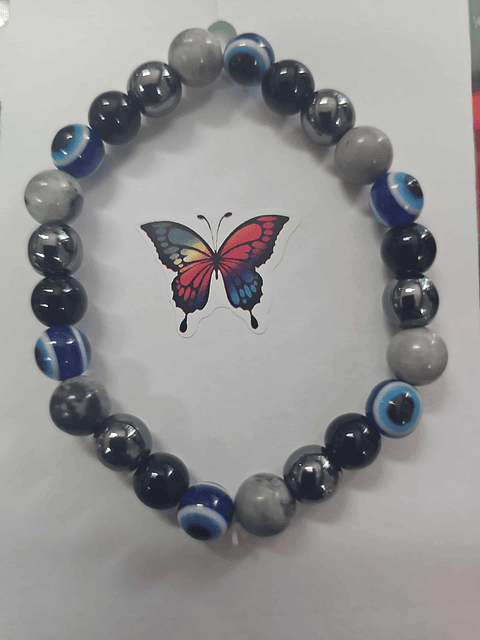 Pulseira Olho Grego & Hematita – Proteção e Força