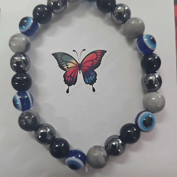 Pulseira Olho Grego & Hematita – Proteção e Força