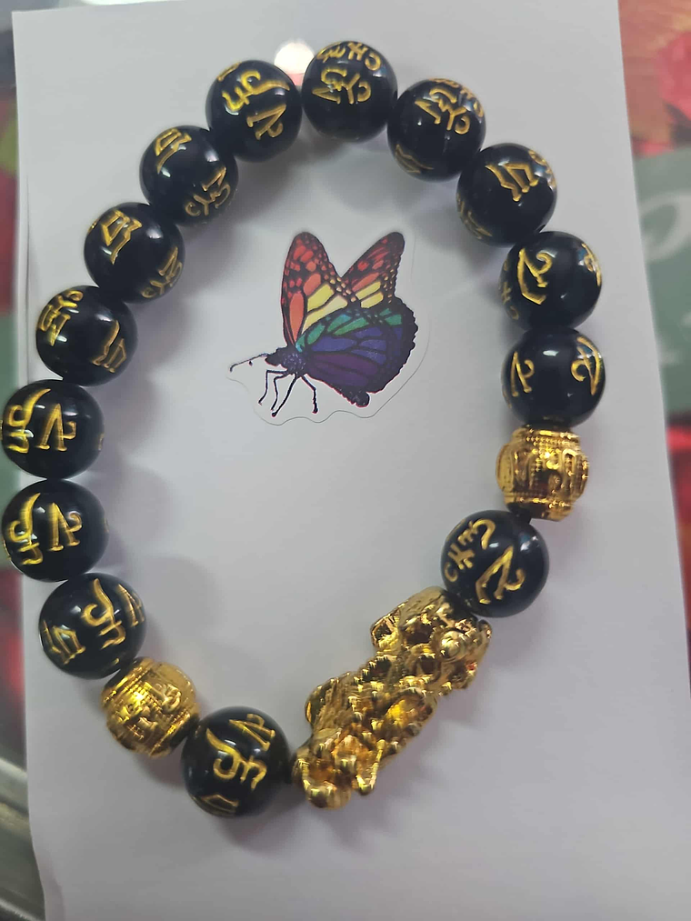 Pulseira Mantra Tibetano com Pixiu – Riqueza e Proteção 1