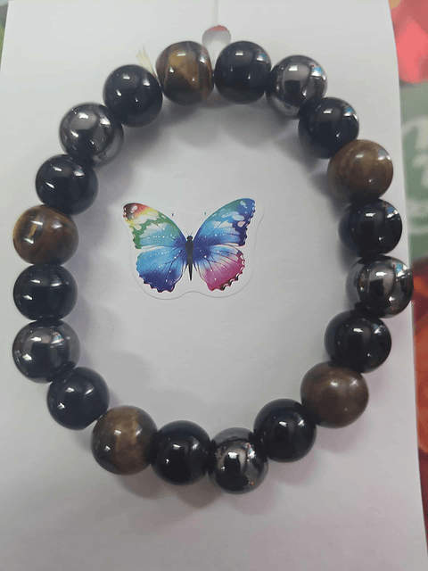 Pulseira Proteção e Coragem – Ônix, Olho de Tigre e Hematita