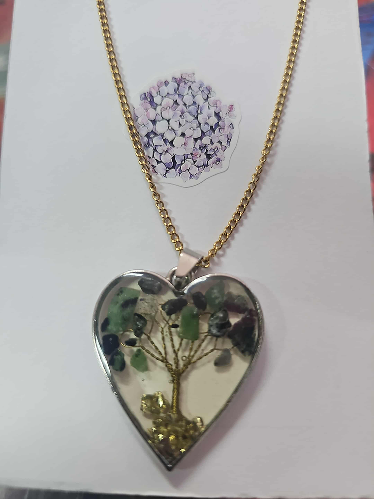 🌿💚 Colar Coração com Árvore da Vida e Pedras Naturais – Equilíbrio e Proteção 💚🌿 1