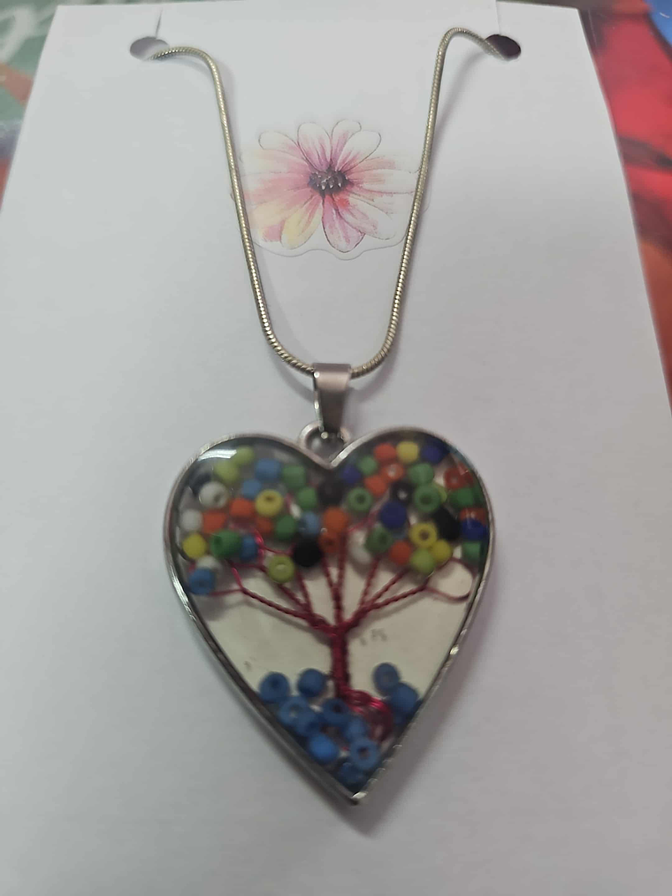 🌳🌈 Colar Coração com Árvore da Vida Multicolorida – Alegria e Harmonia 🌈🌳 1