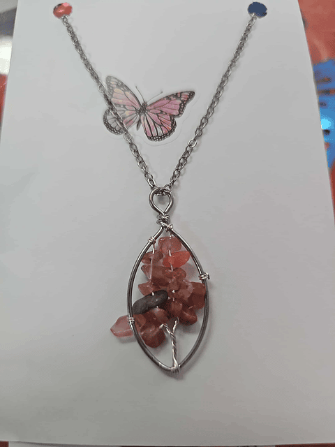 🌳🧡 Colar Árvore da Vida com Pedras Alaranjadas – Vitalidade e Força Interior 🧡🌳