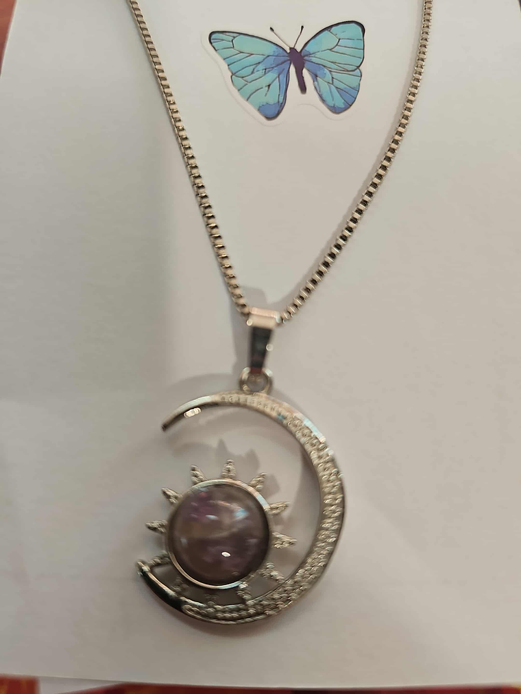 🌙☀️ Colar Sol e Lua com Pedra Lilás – Harmonia e Proteção ☀️🌙 1