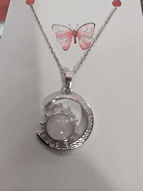  Colar Sol e Lua com Pedra Branca – Luz e Serenidade