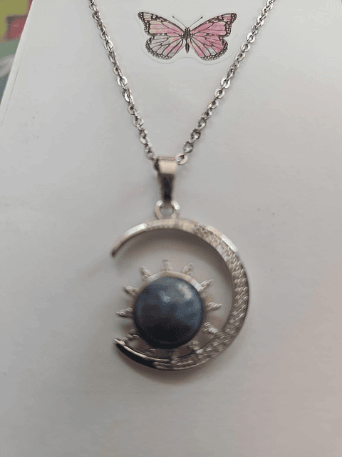 Colar Sol e Lua com Pedra Azul – Proteção e Sabedoria 