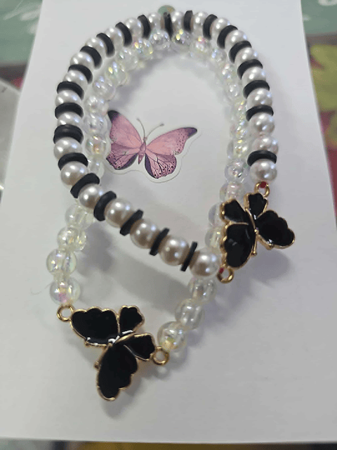 🖤🦋 Pulseiras Duplas Borboleta Negra – Elegância e Proteção ✨