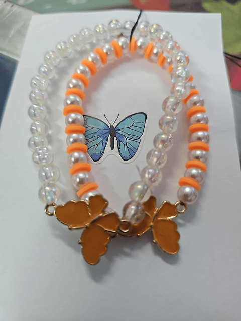 🧡🦋 Pulseiras Duplas Borboleta Laranja – Energia e Criatividade ✨