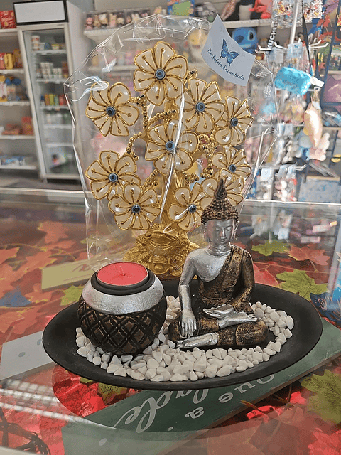 🪷✨ Conjunto Decorativo Buda com Vela e Árvore da Vida 🌸