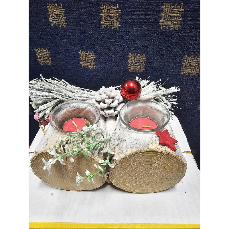 ✨ Porta-Velas Duplo Natalino em Madeira  ✨