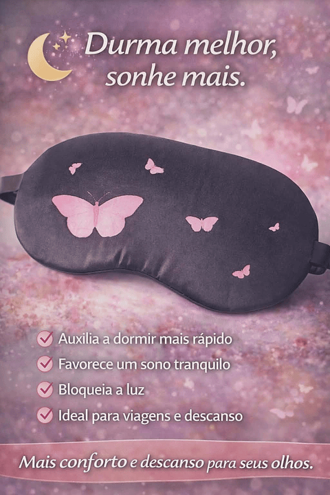 Máscara de Dormir com Estampa de Borboleta – Conforto e Relaxamento