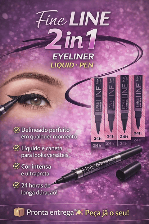 Eyeliner Pen Black 2 em 1 – Precisão e Durabilidade 24h