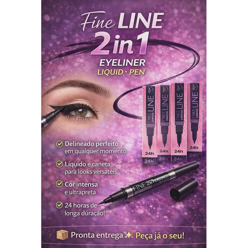 Eyeliner Pen Black 2 em 1 – Precisão e Durabilidade 24h
