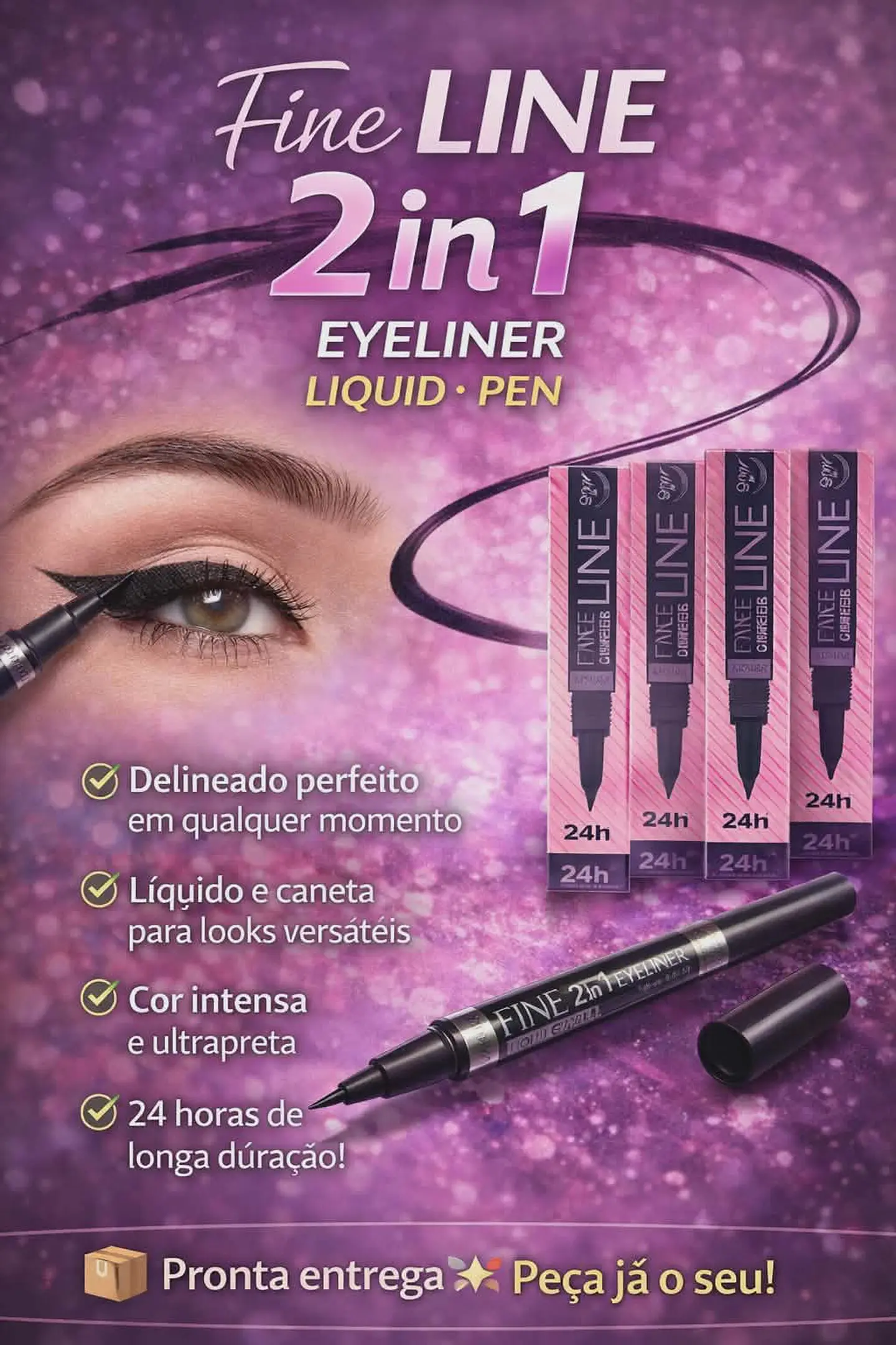 Eyeliner Pen Black 2 em 1 – Precisão e Durabilidade 24h 1