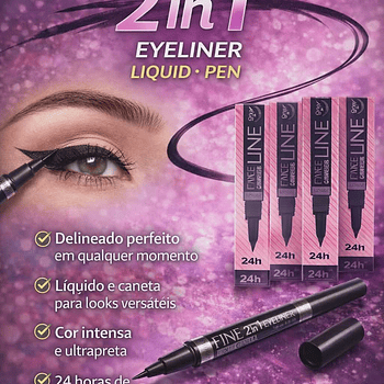 Eyeliner Pen Black 2 em 1 – Precisão e Durabilidade 24h