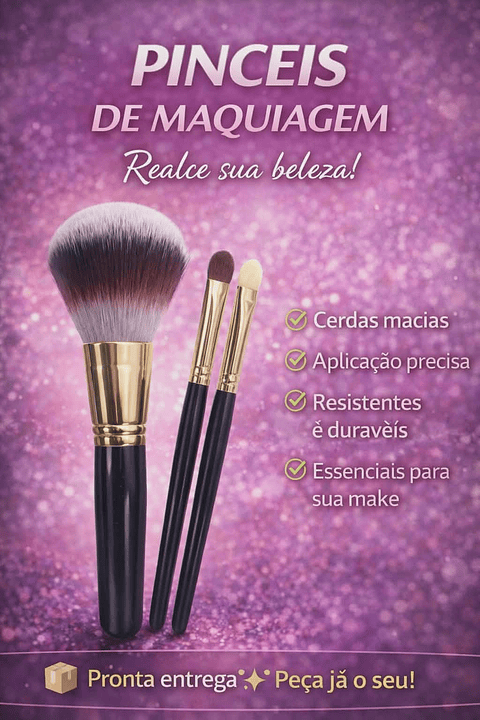Kit de Pincéis para Maquiagem – 3 Peças Essenciais