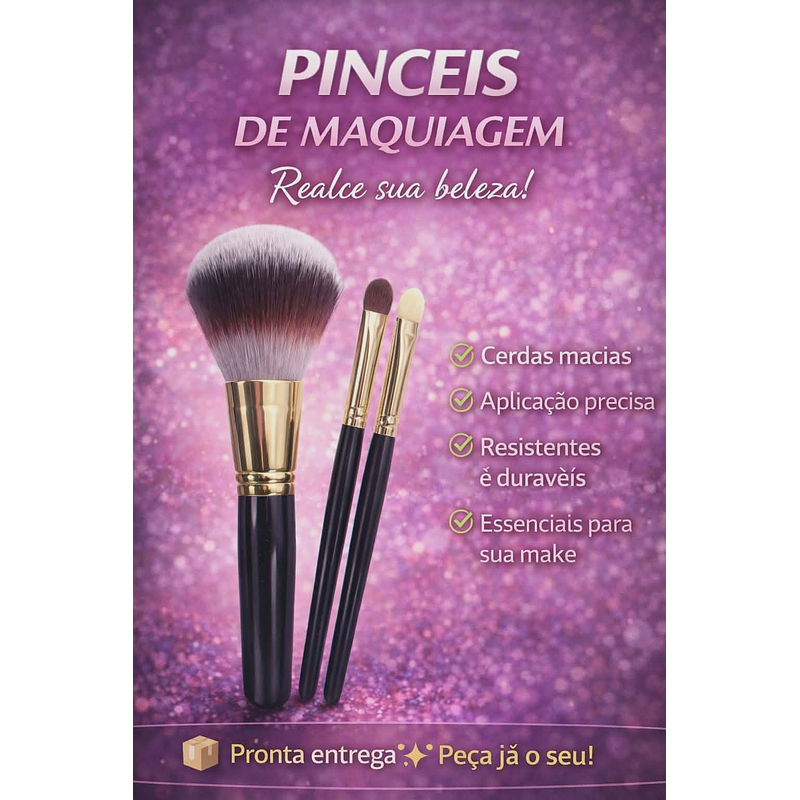 Kit de Pincéis para Maquiagem – 3 Peças Essenciais
