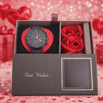 Kit Presente Relógio Masculino com Rosas