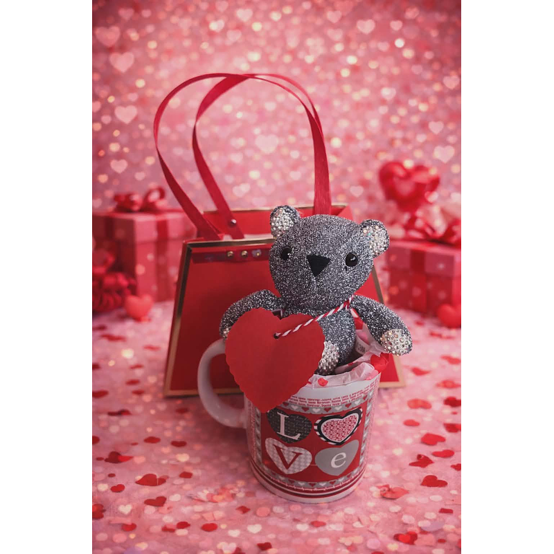 Kit Presente Romântico – Ursinho porta chaves na Caneca com Sacola