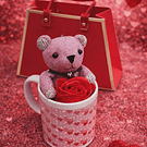 Kit Presente Romântico – Ursinho porta chaves na Caneca com Sacola