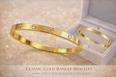 Pulseira Dourada Clássica Bangle com Detalhes de Parafuso