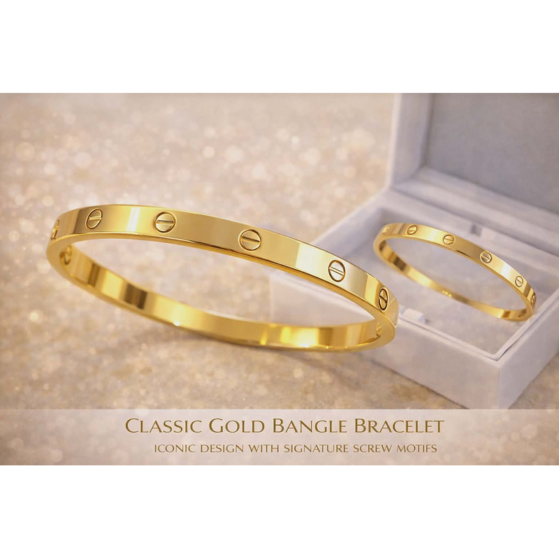 Pulseira Dourada Clássica Bangle com Detalhes de Parafuso
