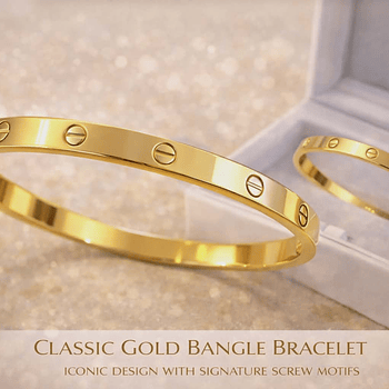 Pulseira Dourada Clássica Bangle com Detalhes de Parafuso