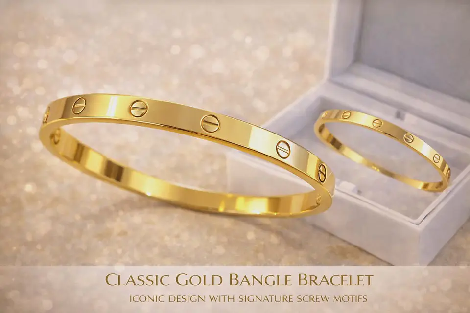Pulseira Dourada Clássica Bangle com Detalhes de Parafuso 1