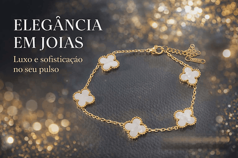 Pulseira Feminina Trevo Dourada com Pedra – 