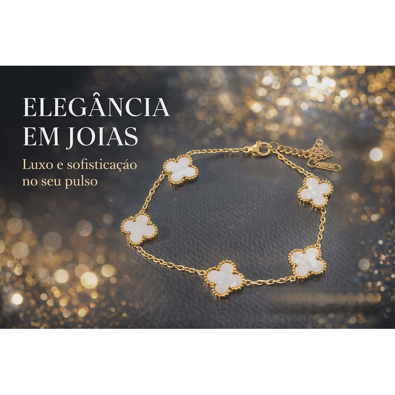 Pulseira Feminina Trevo Dourada com Pedra – 