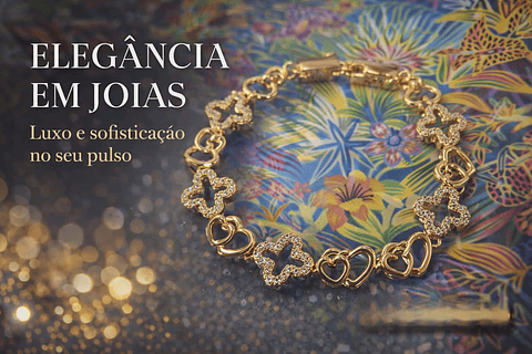 Pulseira Dourada Trevos & Corações com Zircônias