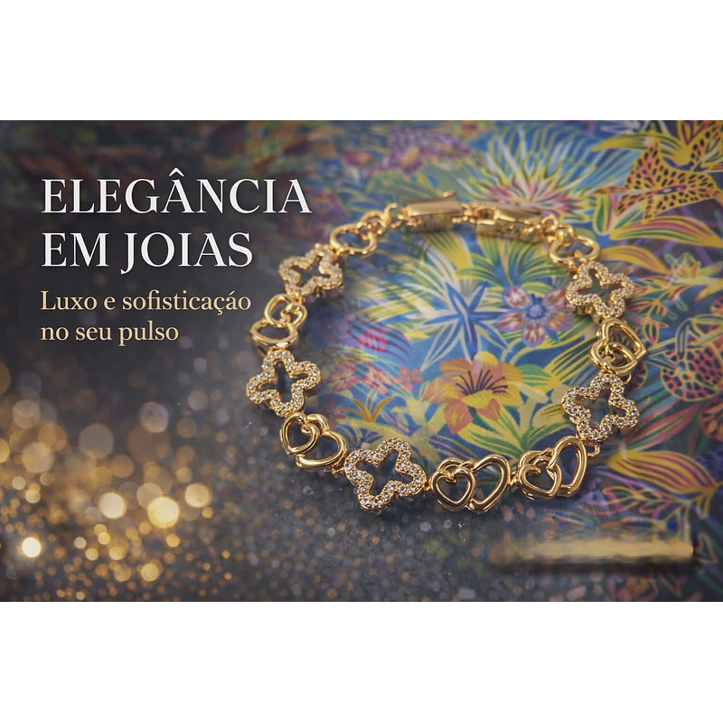 Pulseira Dourada Trevos & Corações com Zircônias