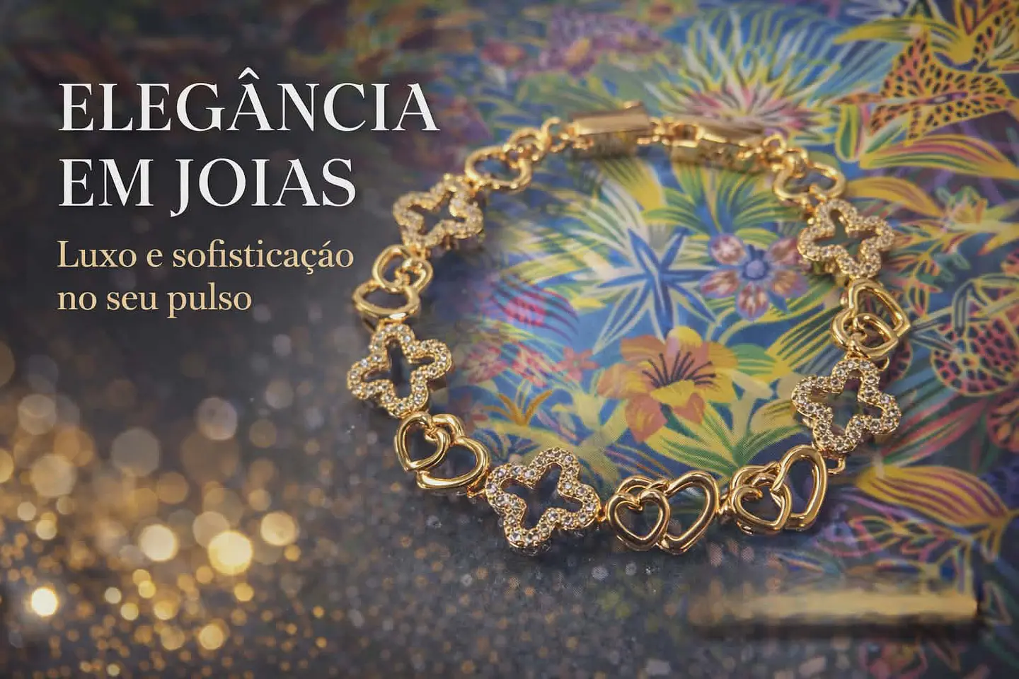 Pulseira Dourada Trevos & Corações com Zircônias 1