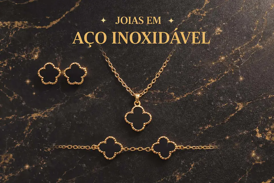 Conjunto Trevo Elegante – Aço Inox ✨ 2