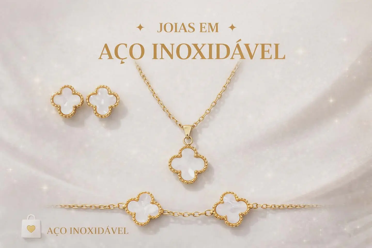 Conjunto Trevo Elegante – Aço Inox ✨ 3
