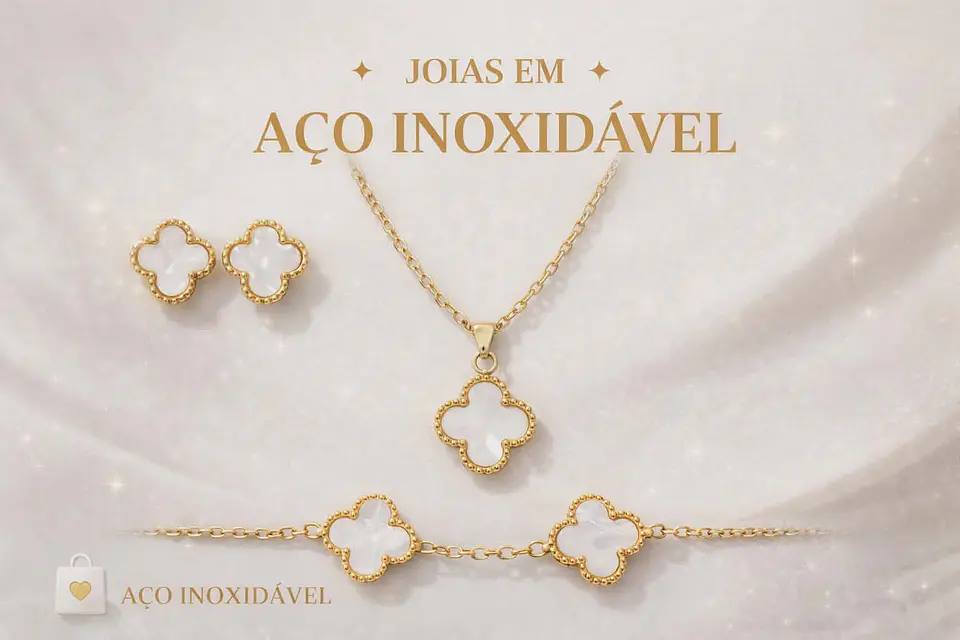 Conjunto Trevo Elegante – Aço Inox ✨ 3