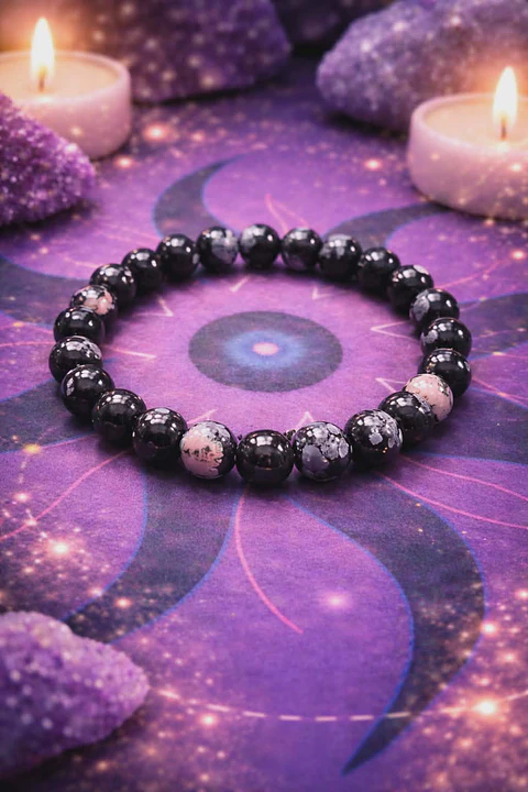 pulseira de proteçao Obsidiana Floco de Neve