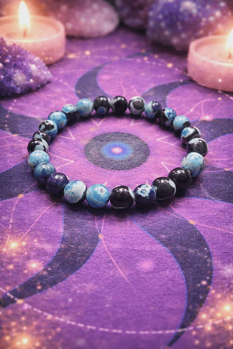  Pulseira de Cristais em Tons de Azul e Preto 