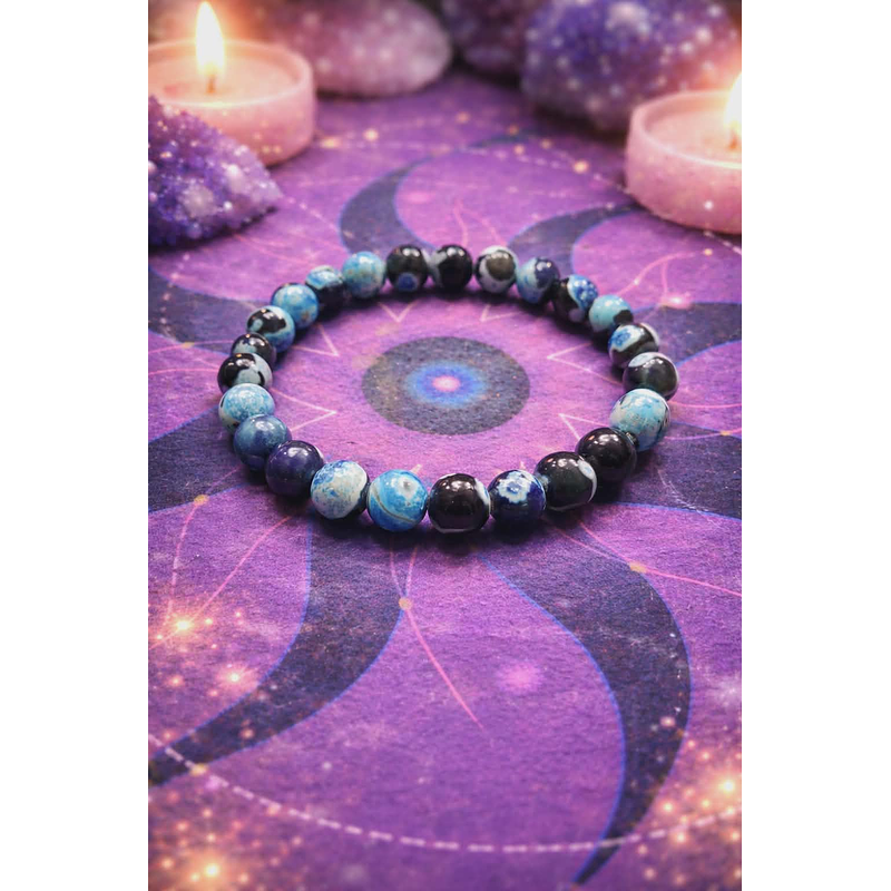  Pulseira de Cristais em Tons de Azul e Preto 